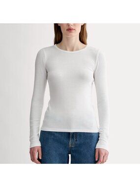 Everlane Shirt Womens White Supima Micro Luxe Rib Long Sleeve Crew Tee Pima XS